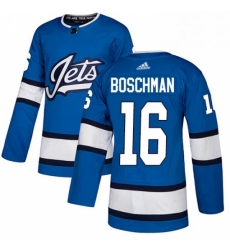 Youth Adidas Winnipeg Jets 16 Laurie Boschman Authentic Blue Alternate NHL Jersey 