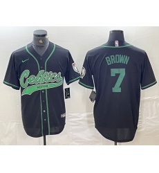 Men Boston Celtics 7 Jaylen Brown Black Cool Base Stitched Baseball Jersey