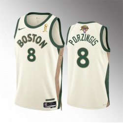 Men Boston Celtics 8 Kristaps Porzingis 2024 Finals Champions City Edition Stitched Basketball Jersey