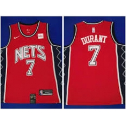 Nets 7 Kevin Durant classic red throwback jersey