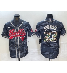 Men Chicago Bulls 23 Michael Jordan Gray Camo Cool Base Stitched Baseball Jersey