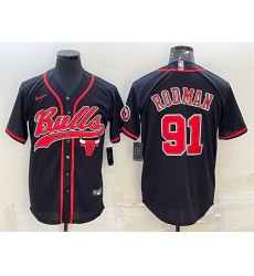 Men Chicago Bulls 91 Dennis Rodman Black Cool Base Stitched Baseball JerseyS