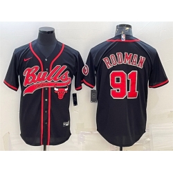 Men Chicago Bulls 91 Dennis Rodman Black Cool Base Stitched Baseball JerseyS