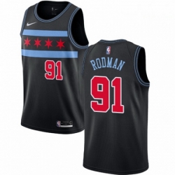 Mens Nike Chicago Bulls 91 Dennis Rodman Swingman Black NBA Jersey City Edition