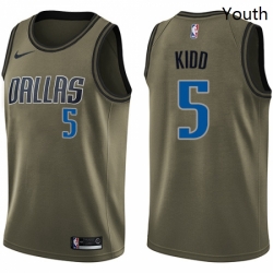 Youth Nike Dallas Mavericks 5 Jason Kidd Swingman Green Salute to Service NBA Jersey