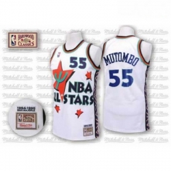 Mens Adidas Denver Nuggets 55 Dikembe Mutombo Swingman White 1995 All Star Throwback NBA Jersey