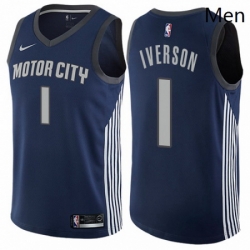 Mens Nike Detroit Pistons 1 Allen Iverson Swingman Navy Blue NBA Jersey City Edition