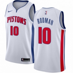 Mens Nike Detroit Pistons 10 Dennis Rodman Swingman White Home NBA Jersey Association Edition