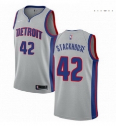 Mens Nike Detroit Pistons 42 Jerry Stackhouse Swingman Silver NBA Jersey Statement Edition