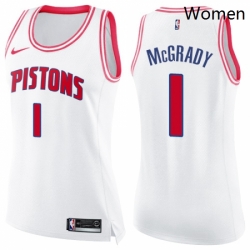 Womens Nike Detroit Pistons 1 Tracy McGrady Swingman WhitePink Fashion NBA Jersey