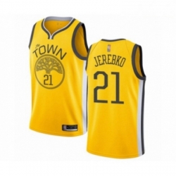 Mens Golden State Warriors 21 Jonas Jerebko Yellow Swingman Jersey Earned Edition 