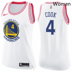 Womens Nike Golden State Warriors 4 Quinn Cook Swingman White Pink Fashion NBA Jersey 