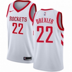 Mens Nike Houston Rockets 22 Clyde Drexler Authentic White Home NBA Jersey Association Edition