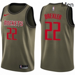 Mens Nike Houston Rockets 22 Clyde Drexler Swingman Green Salute to Service NBA Jersey