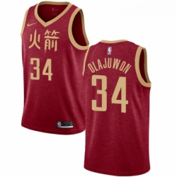 Womens Nike Houston Rockets 34 Hakeem Olajuwon Swingman Red NBA Jersey 2018 19 City Edition