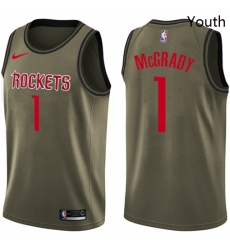 Youth Nike Houston Rockets 1 Tracy McGrady Swingman Green Salute to Service NBA Jersey