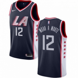 Mens Nike Los Angeles Clippers 12 Luc Mbah a Moute Swingman Navy Blue NBA Jersey City Edition 