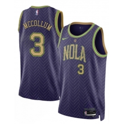 Men New Orleans Pelicans 3 CJ McCollum Purple 2024 25 City Ediiton Stitched Basketball Jersey