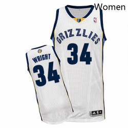 Womens Adidas Memphis Grizzlies 34 Brandan Wright Authentic White Home NBA Jersey 