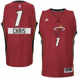 Mens Adidas Miami Heat 1 Chris Bosh Authentic Red 2014 15 Christmas Day NBA Jersey