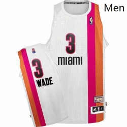 Mens Adidas Miami Heat 3 Dwyane Wade Authentic White ABA Hardwood Classic NBA Jersey