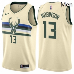 Mens Nike Milwaukee Bucks 13 Glenn Robinson Authentic Cream NBA Jersey City Edition 