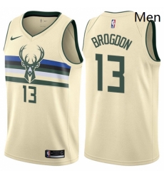 Mens Nike Milwaukee Bucks 13 Malcolm Brogdon Authentic Cream NBA Jersey City Edition 