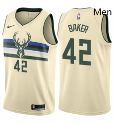 Mens Nike Milwaukee Bucks 42 Vin Baker Swingman Cream NBA Jersey City Edition