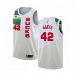 Mens Nike Milwaukee Bucks 42 Vin Baker White Swingman Jersey Earned Edition