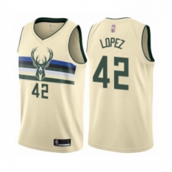 Youth Milwaukee Bucks 42 Robin Lopez Swingman Cream Basketball Jersey City Edition 