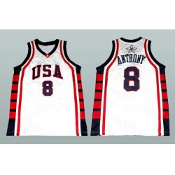 Men Team USA 8 Carmelo Anthony White Stitched Basketball Jersey