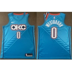 Men Oklahoma City Thunder 0 Russell Westbrook Blue 2018 19 City Stitched Basketball Jersey