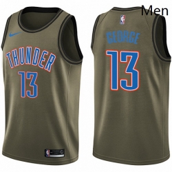 Mens Nike Oklahoma City Thunder 13 Paul George Swingman Green Salute to Service NBA Jersey 