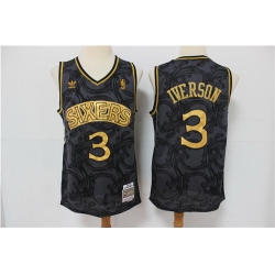 76ers 3 Allen Iverson Black Hardwood Classics Jersey