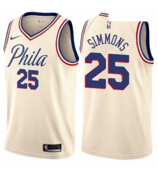 Mens Nike Philadelphia 76ers 25 Ben Simmons Authentic Cream NBA Jersey City Edition