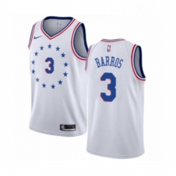 Mens Nike Philadelphia 76ers 3 Dana Barros White Swingman Jersey Earned Edition