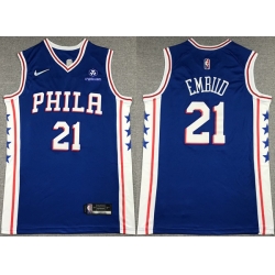 Men's Philadelphia 76ers #21 Joel Embiid Royal 75th Anniversary Icon Edition Swingman Stitched Jersey