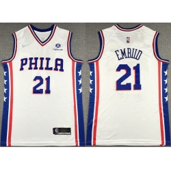 Men's Philadelphia 76ers #21 Joel Embiid White 75th Anniversary Association Edition Swingman Stitched Jersey