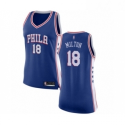 Womens Philadelphia 76ers 18 Shake Milton Swingman Blue Basketball Jersey Icon Edition 