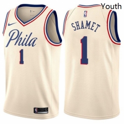 Youth Nike Philadelphia 76ers 1 Landry Shamet Swingman Cream NBA Jersey City Edition 