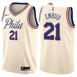 Youth Nike Philadelphia 76ers 21 Joel Embiid Swingman Cream NBA Jersey City Edition