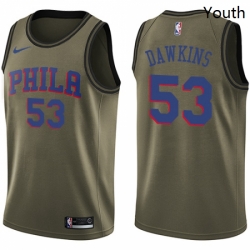 Youth Nike Philadelphia 76ers 53 Darryl Dawkins Swingman Green Salute to Service NBA Jersey 