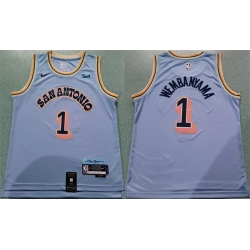 Men San Antonio Spurs 1 Victor Wembanyama Light Blue 2024 25 City Edition Stitched Basketball Jersey