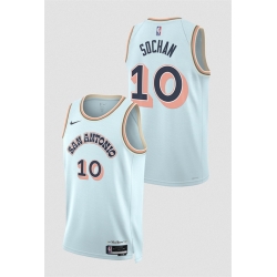 Men San Antonio Spurs 10 Jeremy Sochan Light Blue 2024 25 City Edition Stitched Basketball Jersey