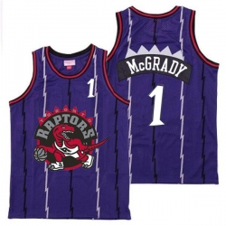 Raptors 1 Tracy McGrady Purple Big Gray Red Logo Retro Jersey