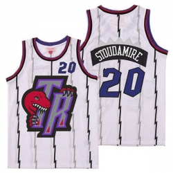 Raptors 20 Damon Stoudamire White Big Gray TR Logo Retro Jersey