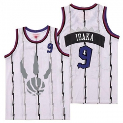 Raptors 9 Serge Ibaka White Gray Logo Retro Jersey