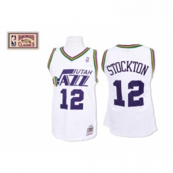 Mens Mitchell and Ness Utah Jazz 12 John Stockton Swingman White Throwback NBA Jersey