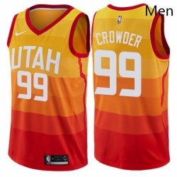 Mens Nike Utah Jazz 99 Jae Crowder Authentic Orange NBA Jersey City Edition 