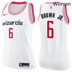 Womens Nike Washington Wizards 6 Troy Brown Jr Swingman White Pink Fashion NBA Jersey 